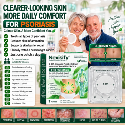 Nexisify®🏆🏆 IL-23R Antagonist Peptide + Indirubin 10-IN-1 Nano Microneedle Patch（Helps Reduce Visible Redness & Scaling, Soothe Dryness & Itching, Support Healthier Skin Cell Turnover & Skin Barrier Repair）