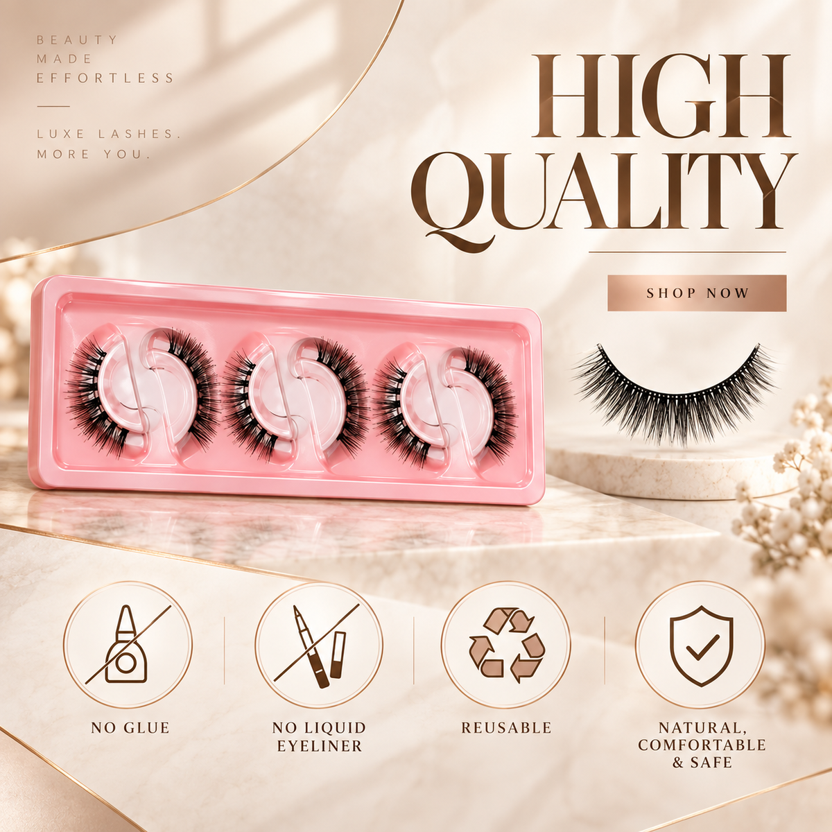 🌺NEW Glue-Free Self-Adhesive Lashes – 3-Second Natural & Reusable