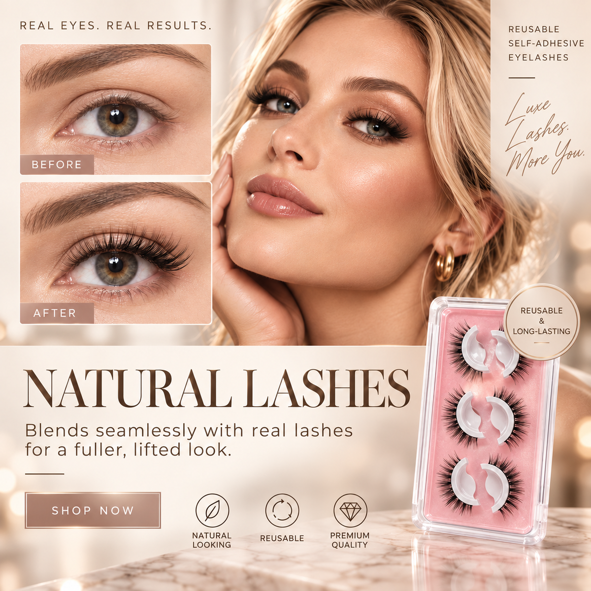 🌺NEW Glue-Free Self-Adhesive Lashes – 3-Second Natural & Reusable