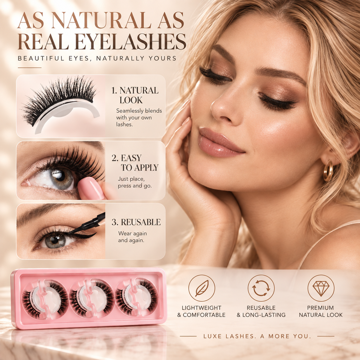 🌺NEW Glue-Free Self-Adhesive Lashes – 3-Second Natural & Reusable