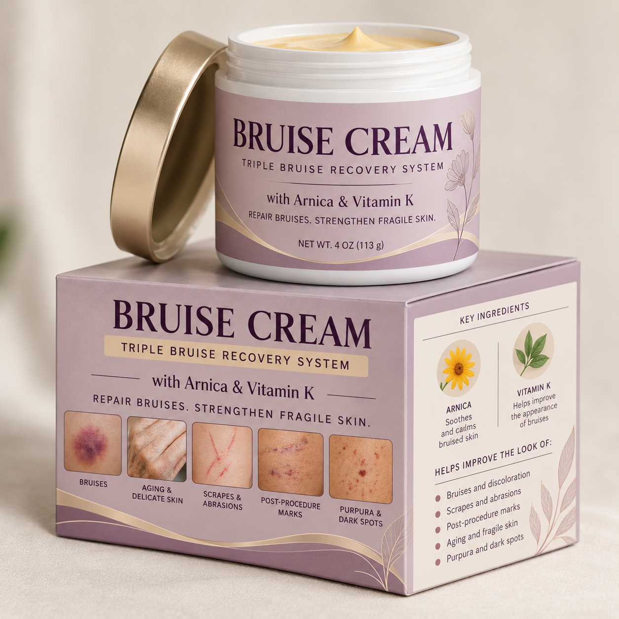 Bruise Cream with Arnica and Vitamin K packaging