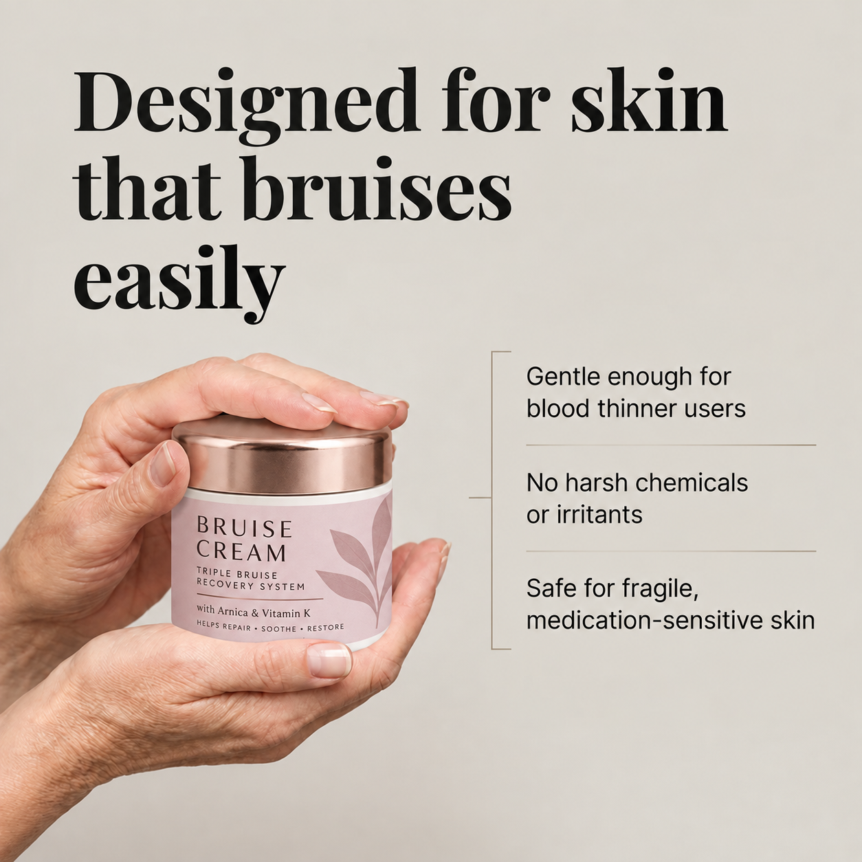 Hands holding Bruise Cream jar