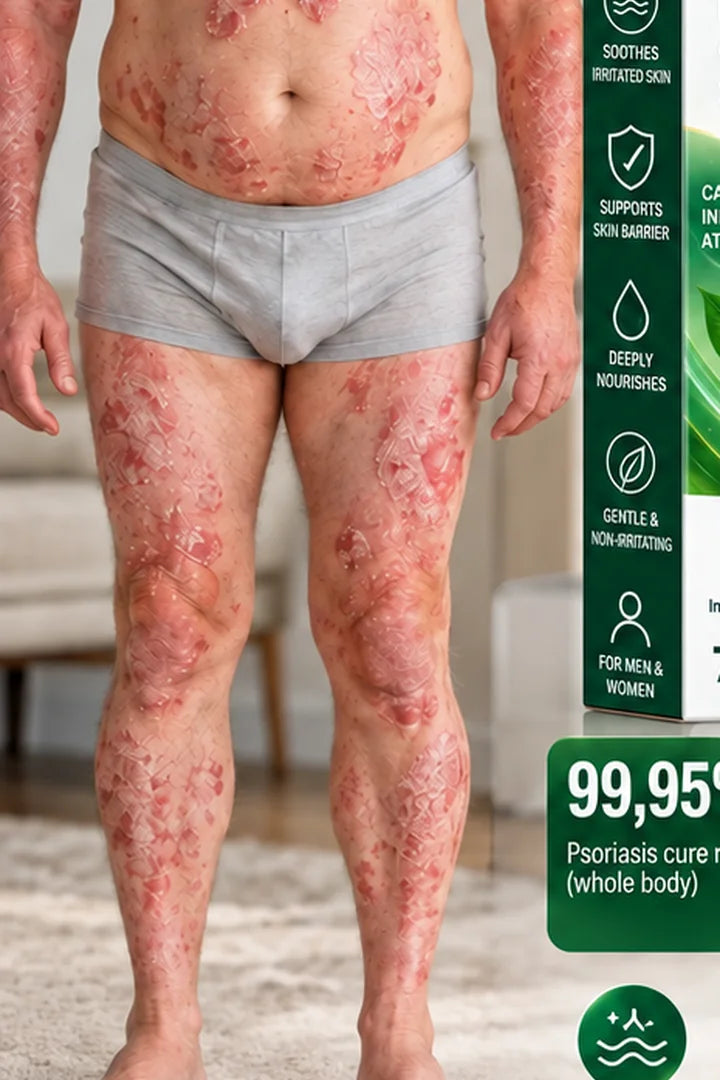 Visual example showing widespread visibly red, thick and scaling-prone skin